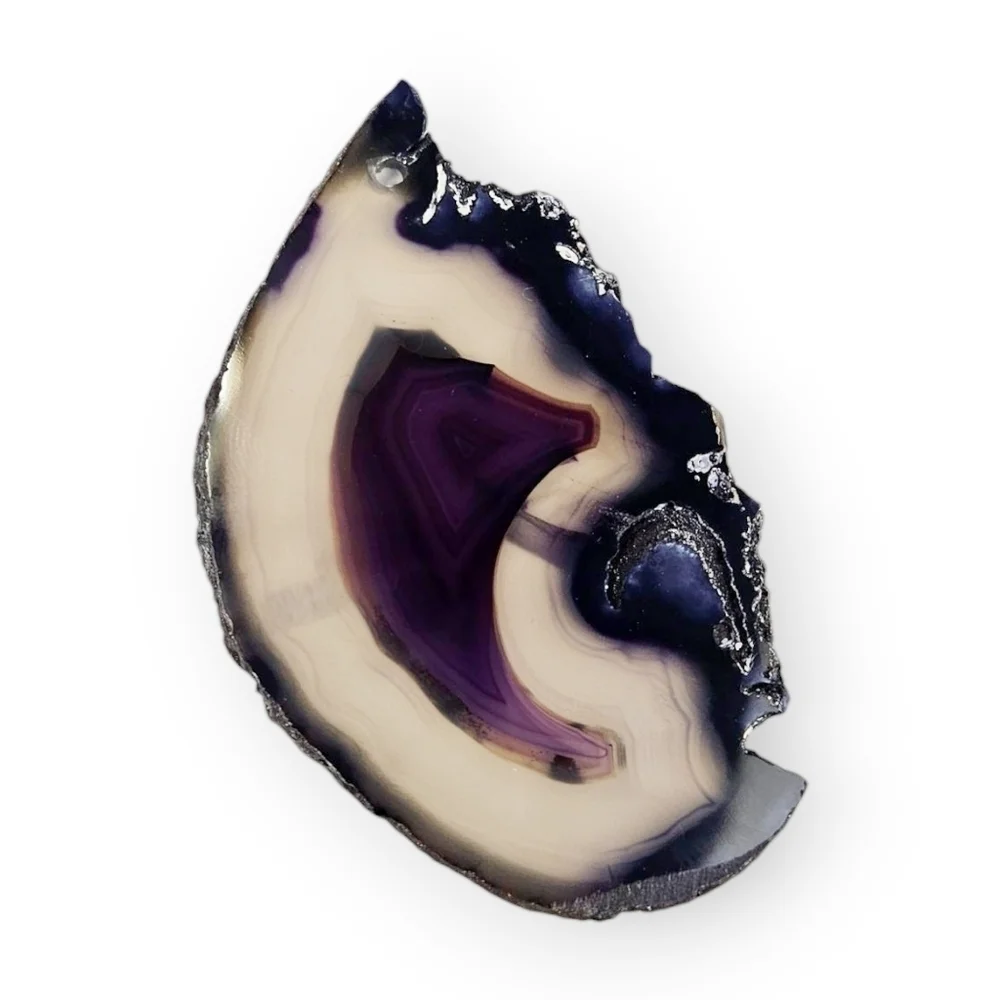 Purple Agate Slice Pendant Asymmetrical Large Multicolor Semi-Translucent 2 7/8